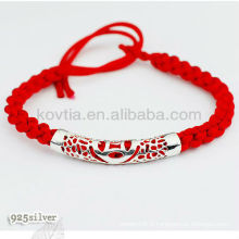 Bracelet à cordes tressé rouge avec argent 925